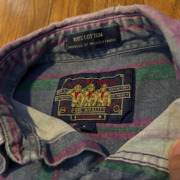 Vintage Ralph Lauren Pure Quality Chaps Mens Button Down Shirt Size L Striped - Picture 3 of 5